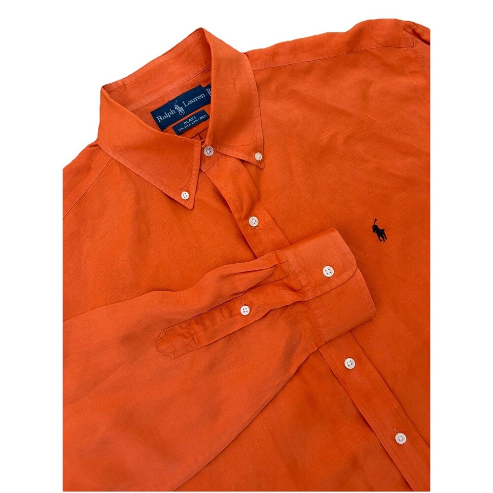 Ralph Lauren Blake Silk Linen Orange Luxury Premium Resort Mens Large Read